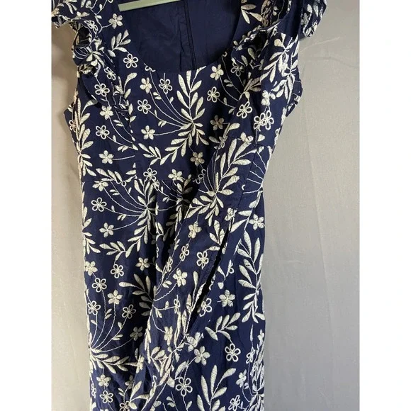 Draper James Navy Blue Floral Embroidered Flutter Sleeve Dress Size 12 Brunch - Picture 7 of 12